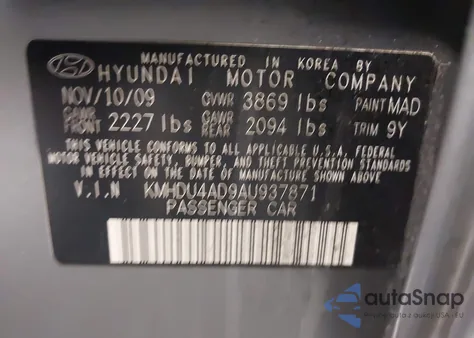 2010 Hyundai Elantra Gls z USA, uszkodzony, nr VIN KMHDU4AD9AU937871